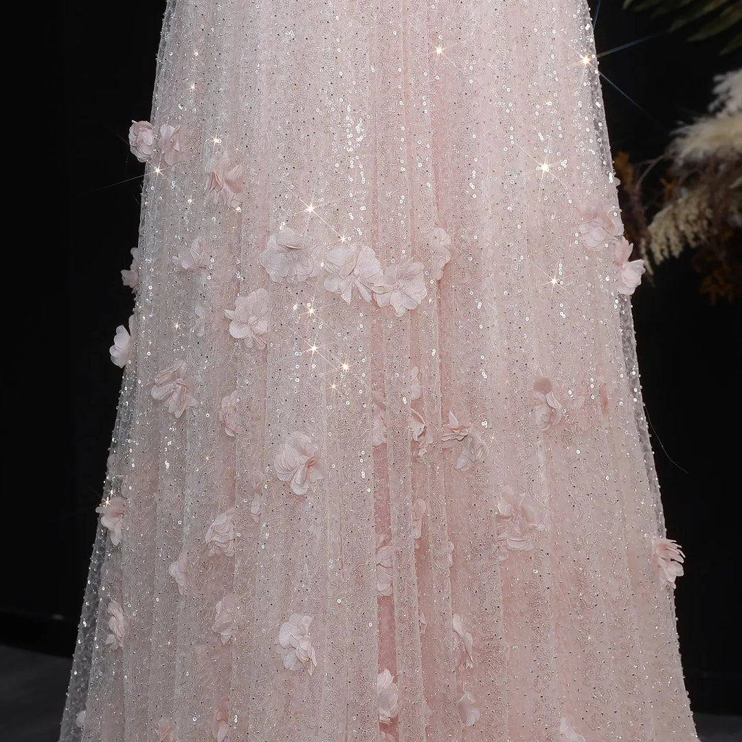 Elegant Pink Sequin Mermaid Evening Dress with Train SS643-DreamyVow