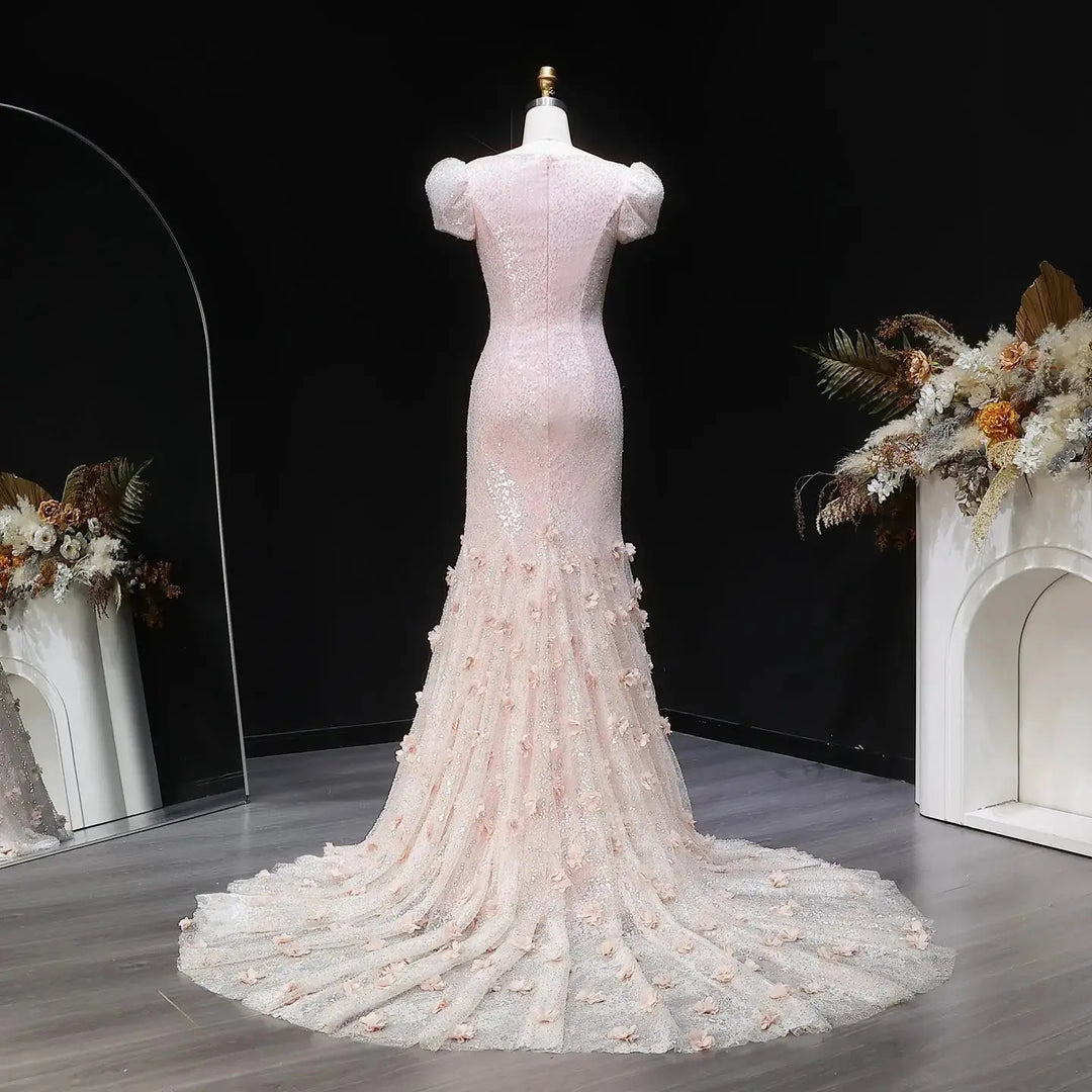 Elegant Pink Sequin Mermaid Evening Dress with Train SS643-DreamyVow