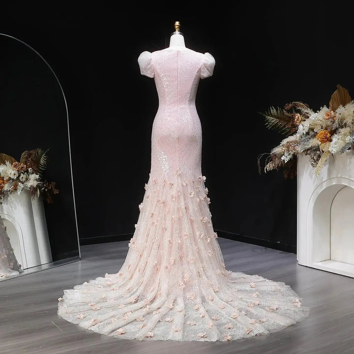 Elegant Pink Sequin Mermaid Evening Dress with Train SS643-DreamyVow