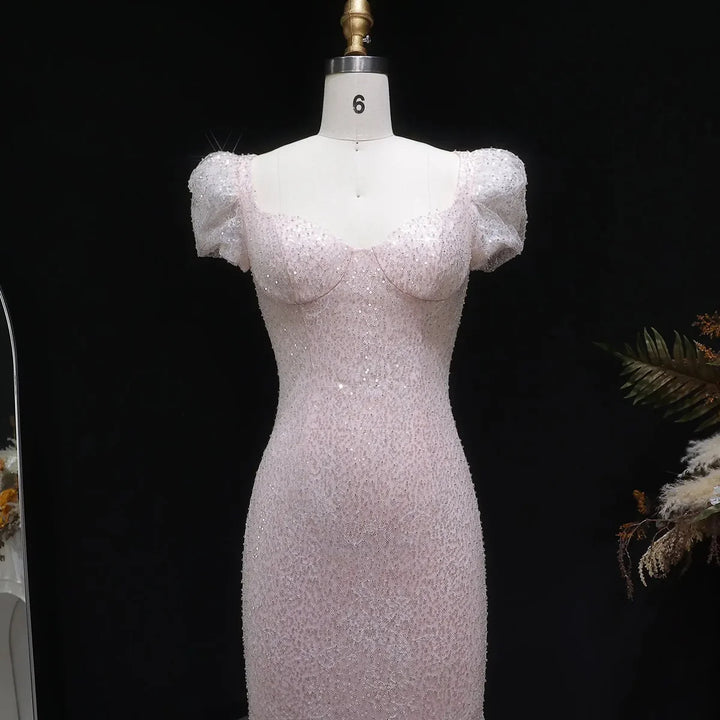 Elegant Pink Sequin Mermaid Evening Dress with Train SS643-DreamyVow