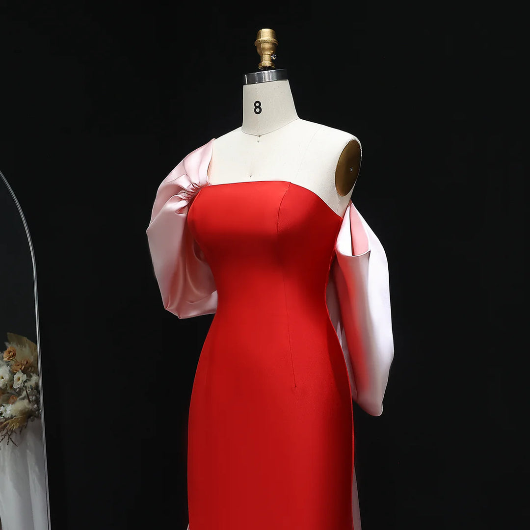 Elegant Red and Pink Off Shoulder Evening Dress SF366