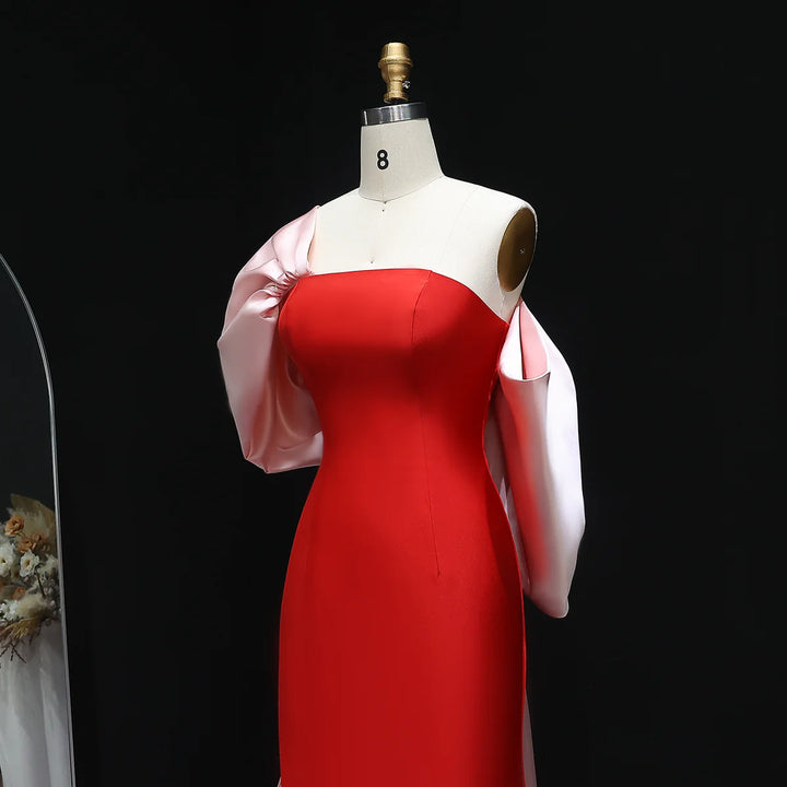 Elegant Red and Pink Off Shoulder Evening Dress SF366