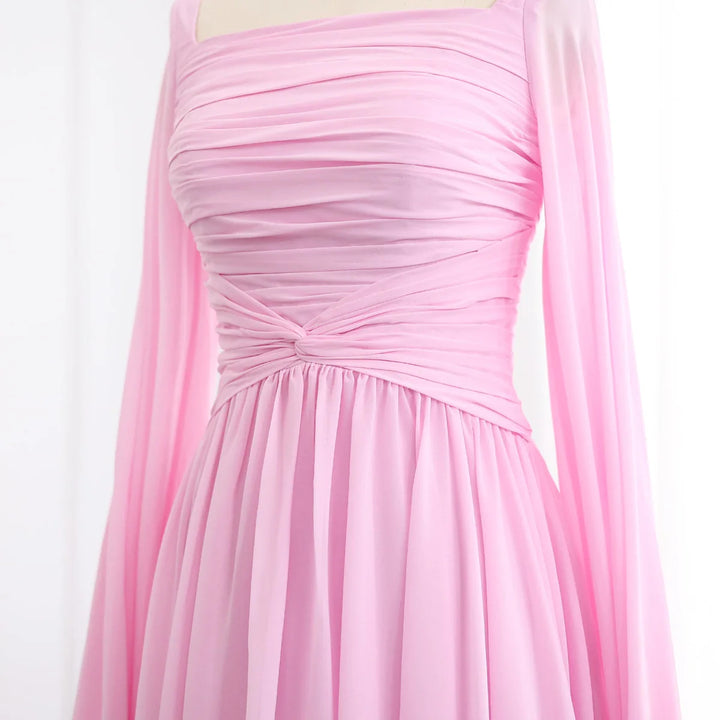 Elegant Red Chiffon Arabic Evening Dresses with Cape Sleeves SF032-DreamyVow