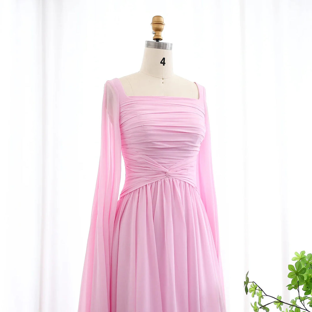 Elegant Red Chiffon Arabic Evening Dresses with Cape Sleeves SF032-DreamyVow