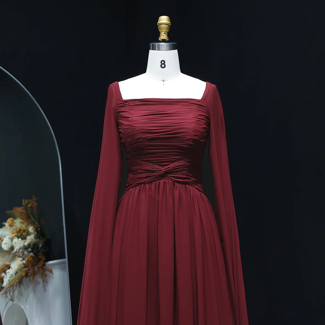 Elegant Red Chiffon Arabic Evening Dresses with Cape Sleeves SF032 DreamyVow Elegant Red Chiffon Arabic Evening Dresses with Cape Sleeves SF032 DreamyVow