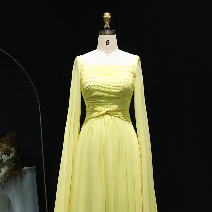 Elegant Red Chiffon Arabic Evening Dresses with Cape Sleeves SF032-DreamyVow