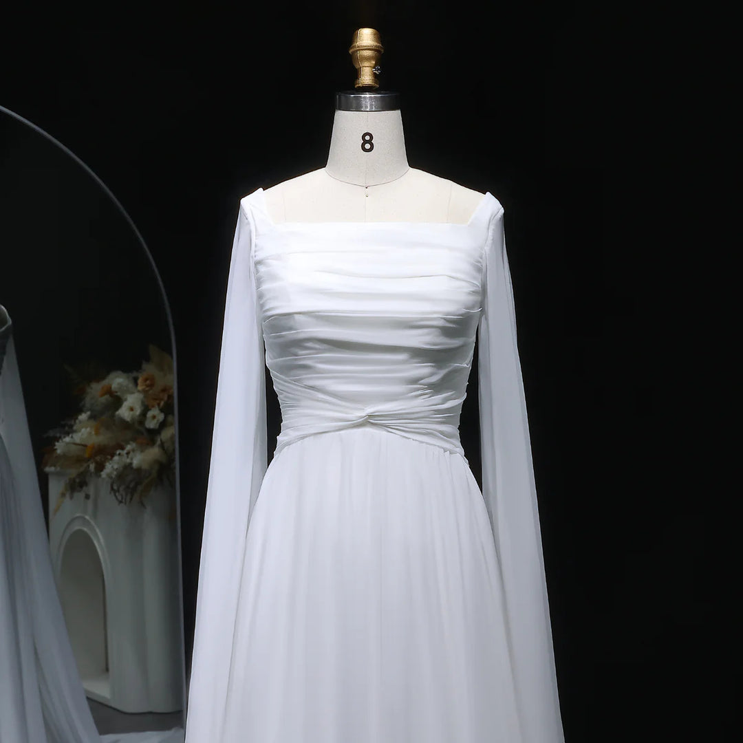 Elegant Red Chiffon Arabic Evening Dresses with Cape Sleeves SF032-DreamyVow