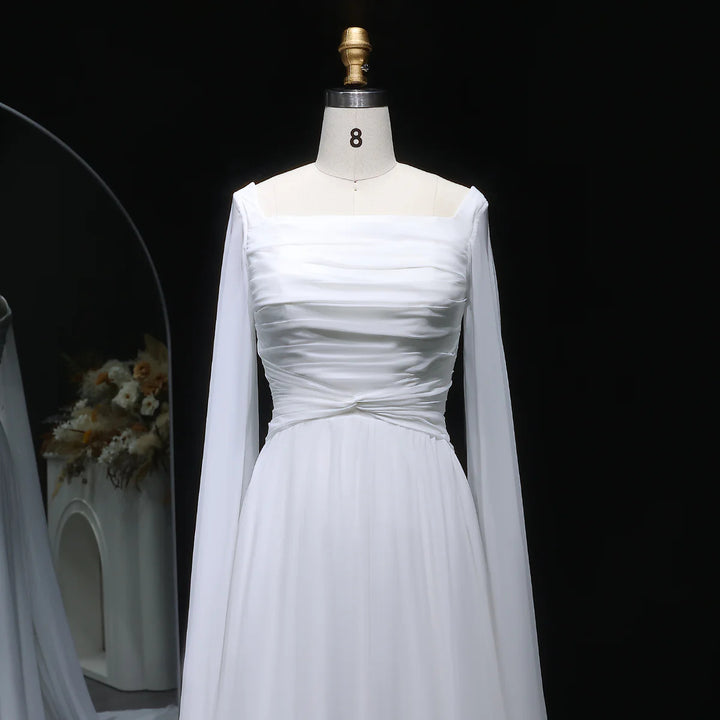 Elegant Red Chiffon Arabic Evening Dresses with Cape Sleeves SF032-DreamyVow