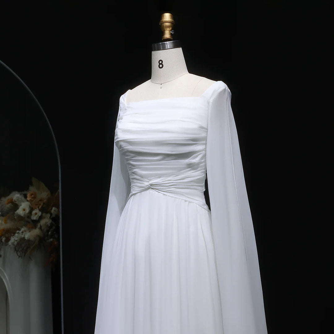 Elegant Red Chiffon Arabic Evening Dresses with Cape Sleeves SF032-DreamyVow