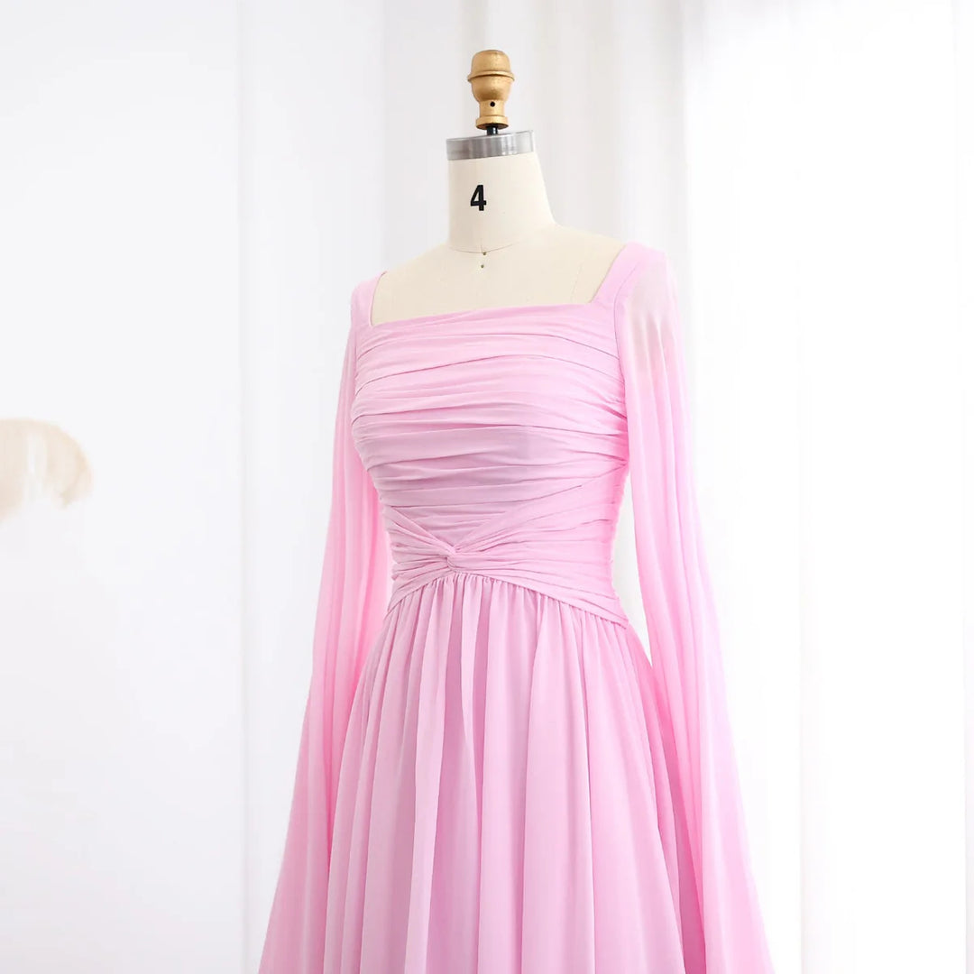 Elegant Red Chiffon Arabic Evening Dresses with Cape Sleeves SF032-DreamyVow