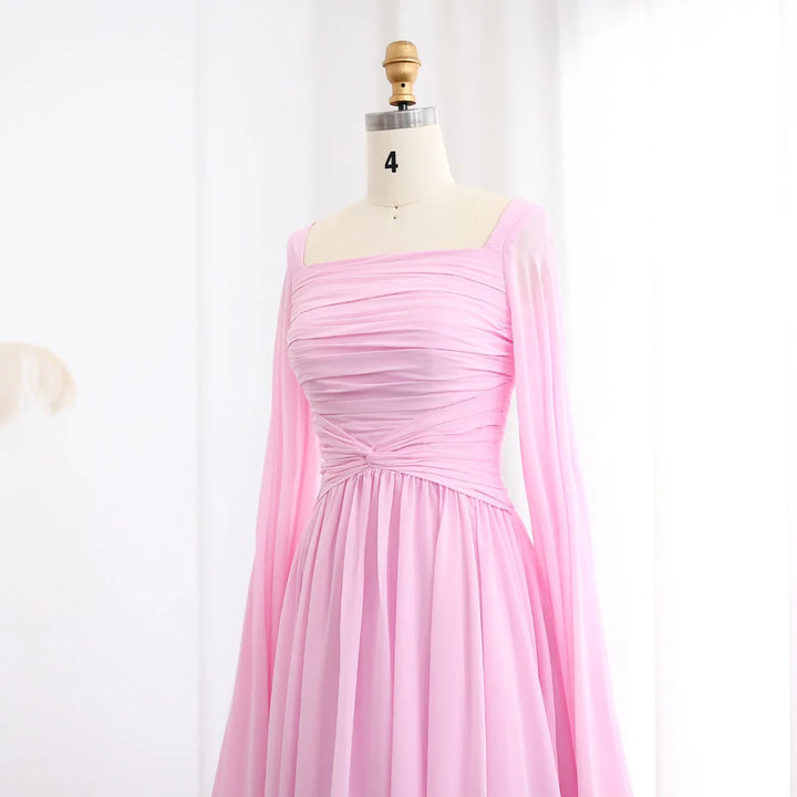 Elegant Red Chiffon Arabic Evening Dresses with Cape Sleeves SF032-DreamyVow