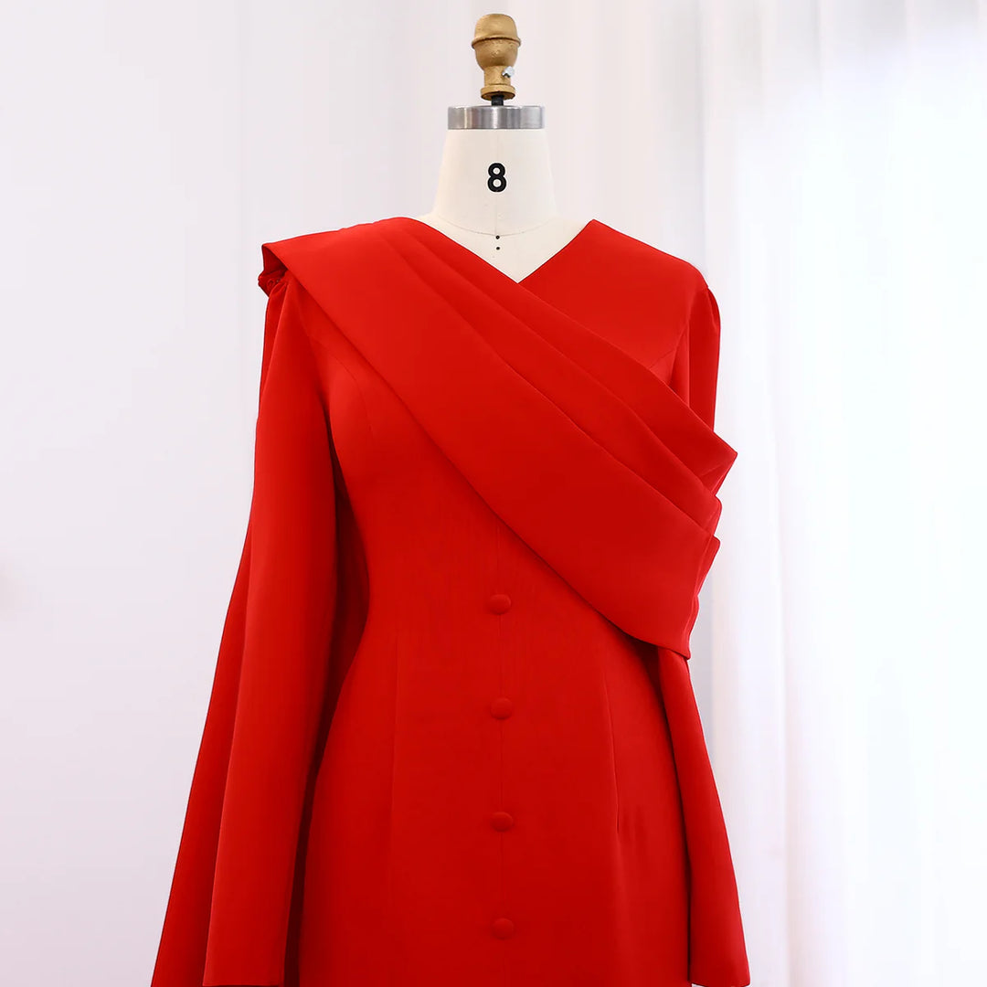 open lace back dress Enchanting Scarlet Red Sequin Gown with Dramatic Cape Sleeves and High Slit main image 0