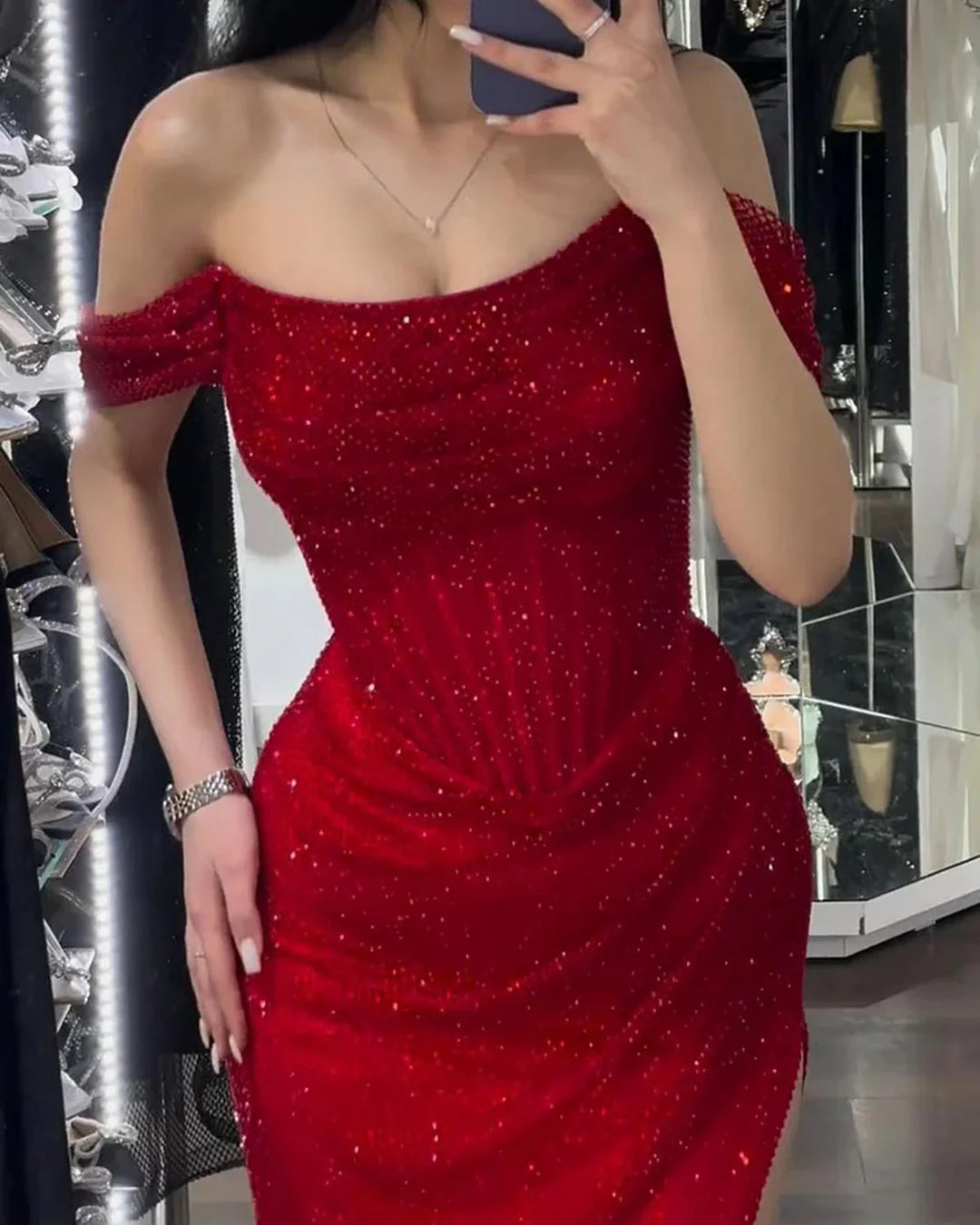 Elegant Red Off Shoulder Evening Dress with Side Slit SF163 Elegant Red Off Shoulder Evening Dress with Side Slit SF163