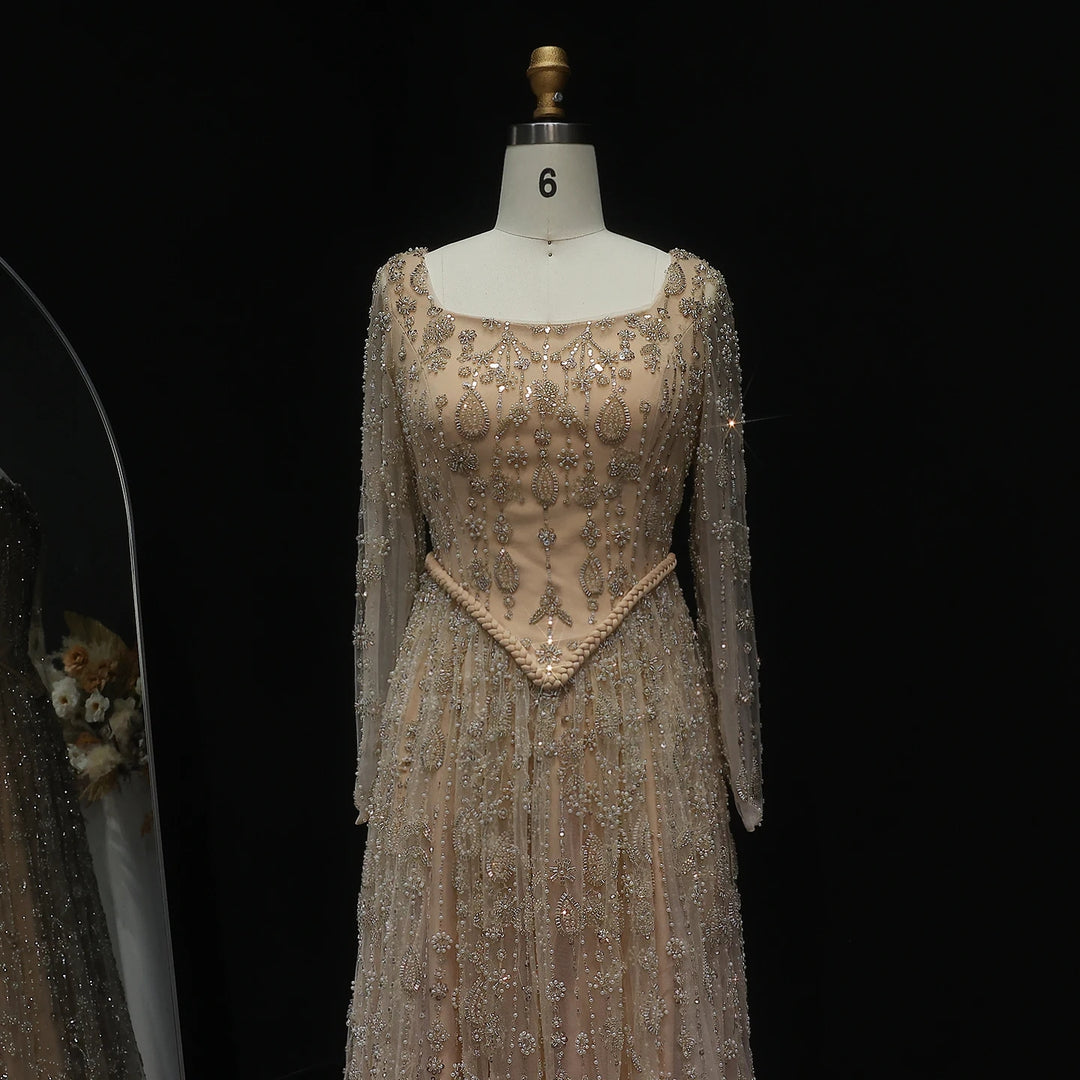 Elegant Sage Green Luxury Evening Dress with Spaghetti Straps SS693