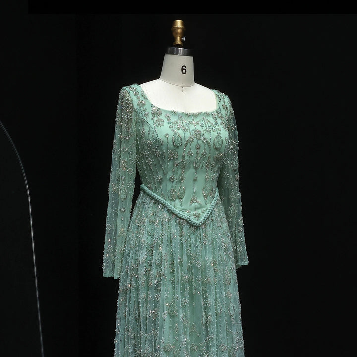 Elegant Sage Green Luxury Evening Dress with Spaghetti Straps SS693