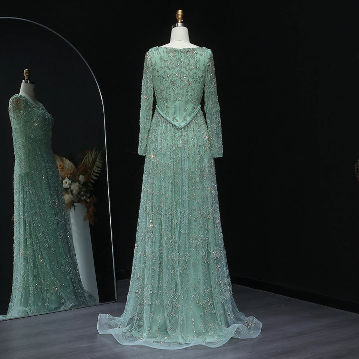 Elegant Sage Green Luxury Evening Dress with Spaghetti Straps SS693