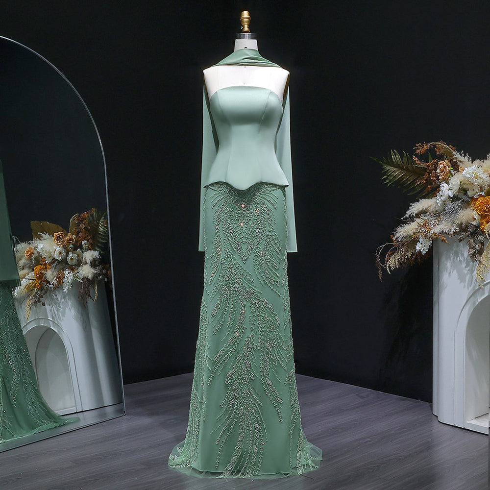 Elegant Sage Green Sequin 2 Pieces Prom Dress with Scarf SS616-DreamyVow