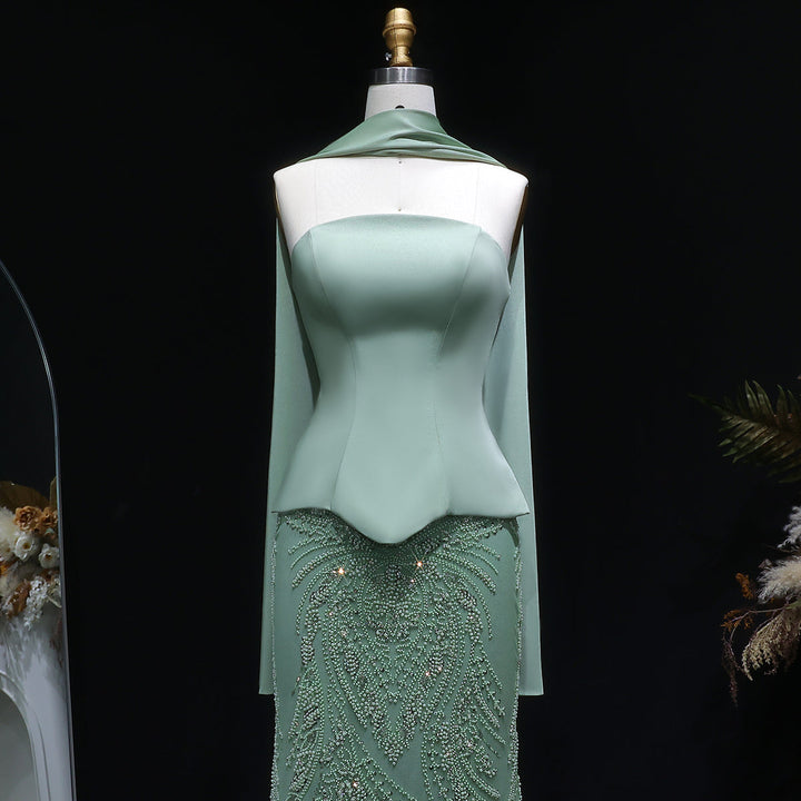 Elegant Sage Green Sequin 2 Pieces Prom Dress with Scarf SS616-DreamyVow
