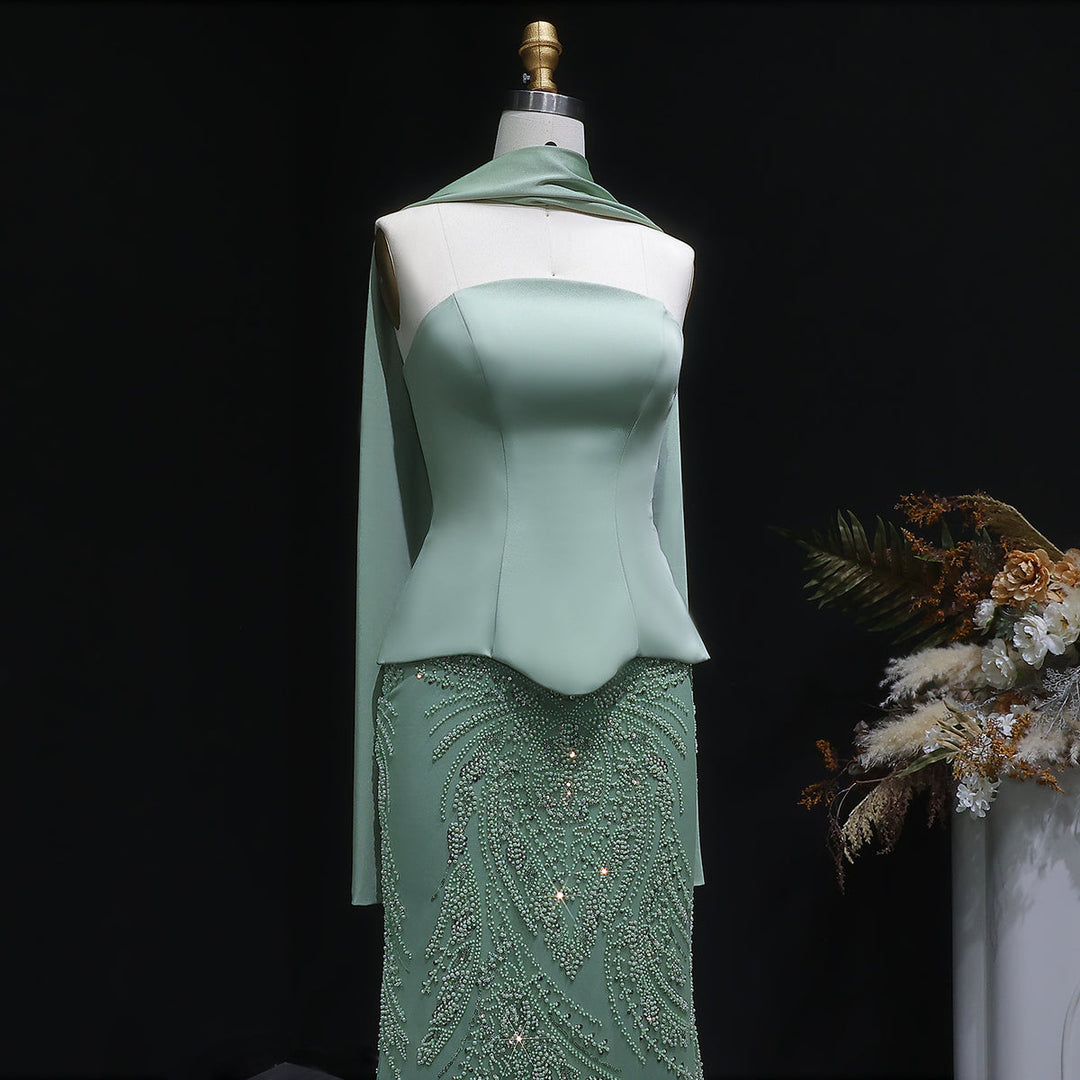 Elegant Sage Green Sequin 2 Pieces Prom Dress with Scarf SS616 DreamyVow Elegant Sage Green Sequin 2 Pieces Prom Dress with Scarf SS616 DreamyVow