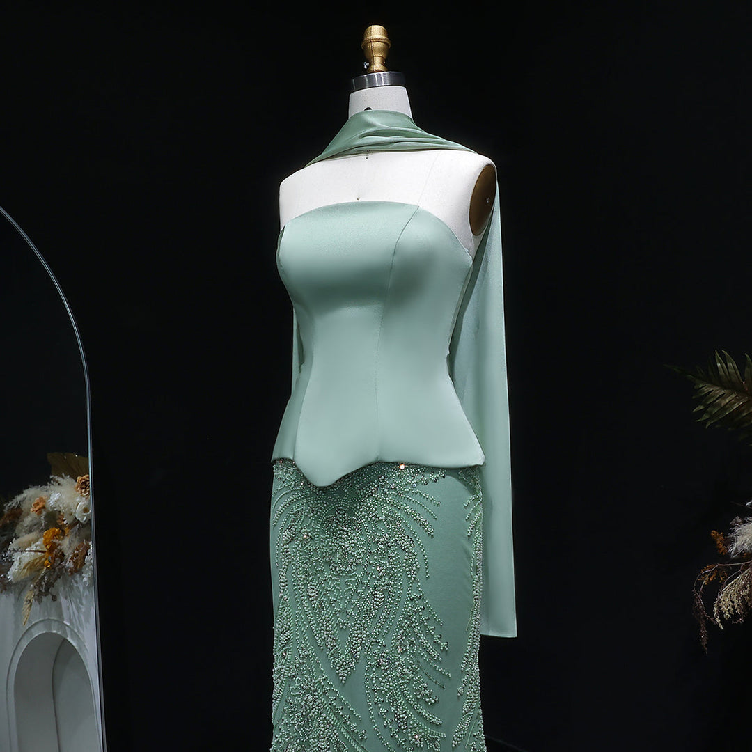 Elegant Sage Green Sequin 2 Pieces Prom Dress with Scarf SS616-DreamyVow