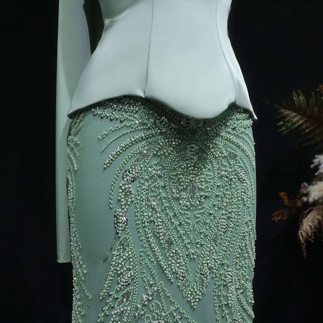 Elegant Sage Green Sequin 2 Pieces Prom Dress with Scarf SS616 Green / 12 Elegant Sage Green Sequin 2 Pieces Prom Dress with Scarf SS616 Green / 12
