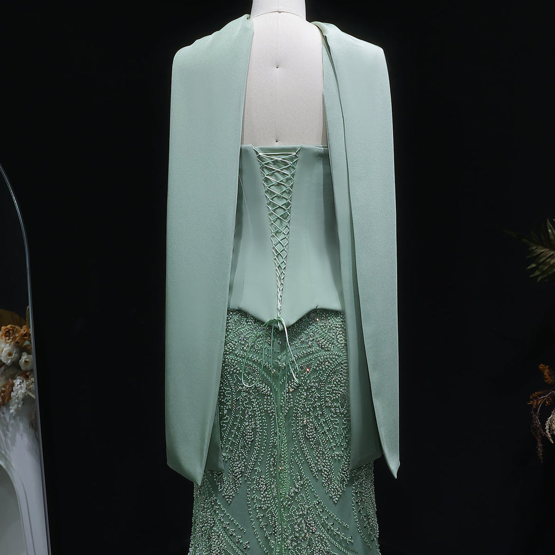 Elegant Sage Green Sequin 2 Pieces Prom Dress with Scarf SS616 Green / 12 Elegant Sage Green Sequin 2 Pieces Prom Dress with Scarf SS616 Green / 12