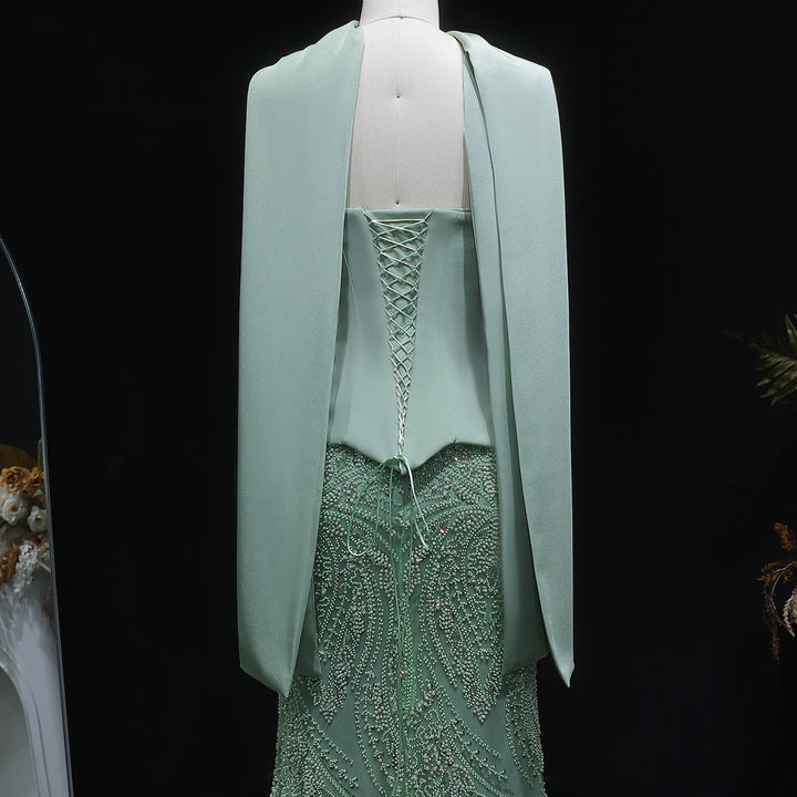 Elegant Sage Green Sequin 2 Pieces Prom Dress with Scarf SS616-DreamyVow