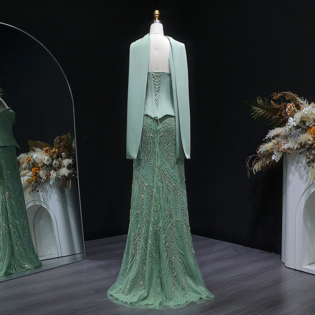 Elegant Sage Green Sequin 2 Pieces Prom Dress with Scarf SS616 Green / 12 Elegant Sage Green Sequin 2 Pieces Prom Dress with Scarf SS616 Green / 12