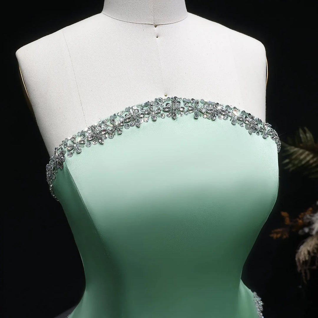 Elegant Strapless Chiffon Pleated Evening Dress with Crystal Trim Corset SS789-DreamyVow