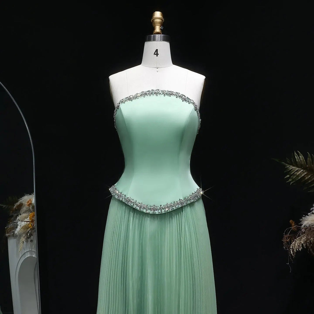 Elegant Strapless Chiffon Pleated Evening Dress with Crystal Trim Corset SS789-DreamyVow