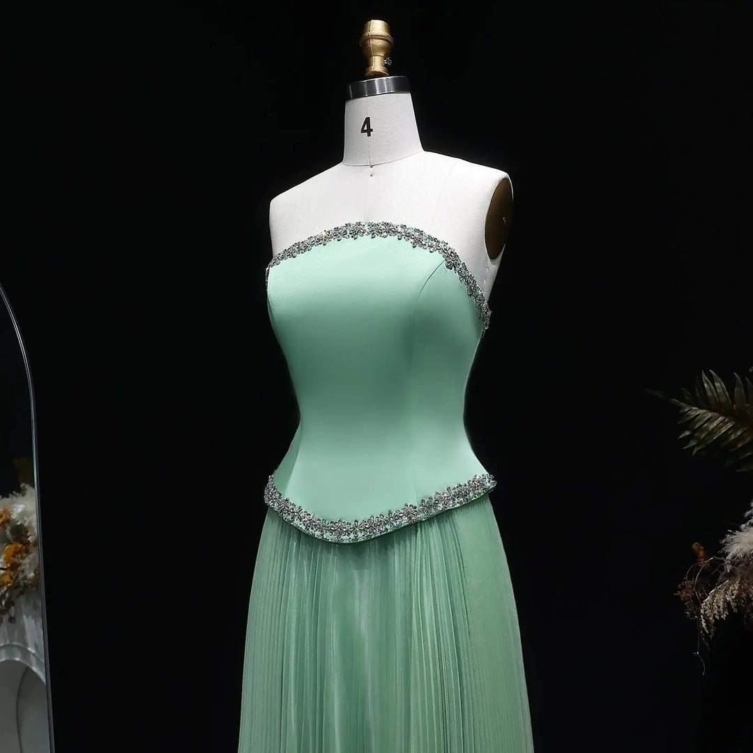 Elegant Strapless Chiffon Pleated Evening Dress with Crystal Trim Corset SS789-DreamyVow