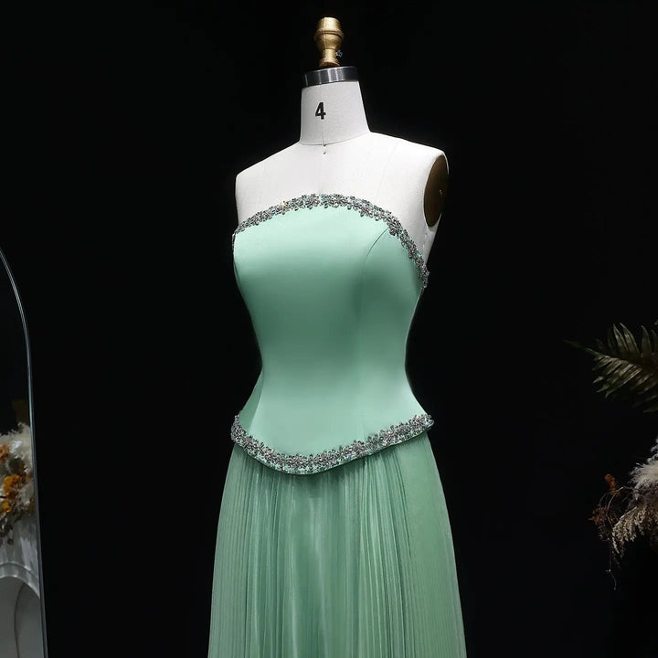 Elegant Strapless Chiffon Pleated Evening Dress with Crystal Trim Corset SS789-DreamyVow