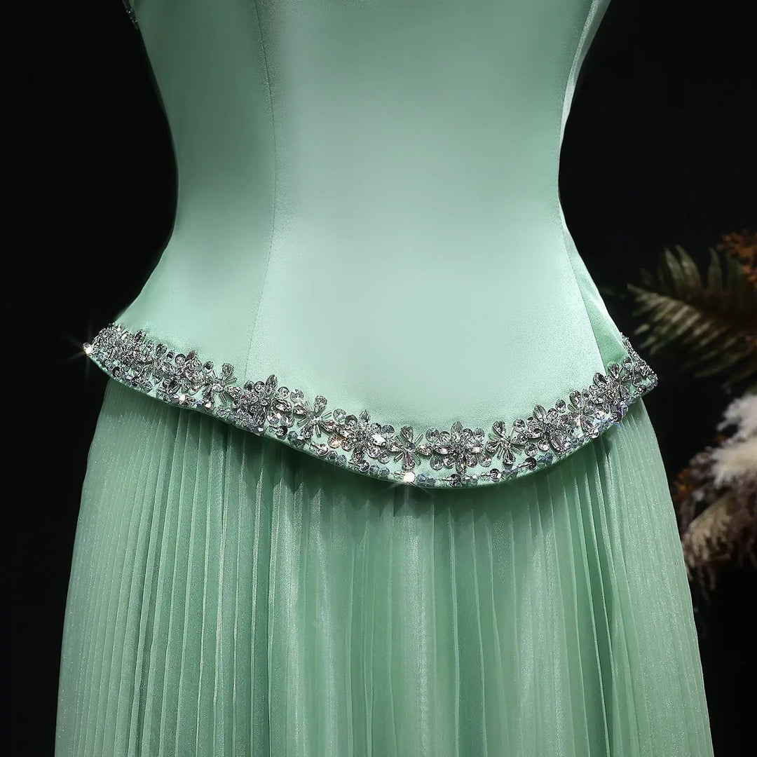 Elegant Strapless Chiffon Pleated Evening Dress with Crystal Trim Corset SS789-DreamyVow