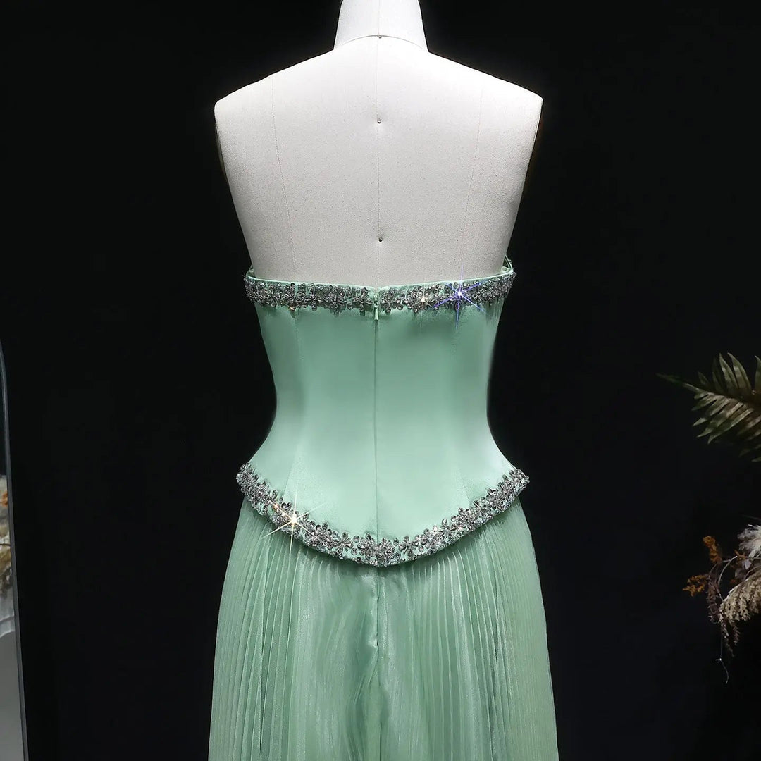 Elegant Strapless Chiffon Pleated Evening Dress with Crystal Trim Corset SS789-DreamyVow