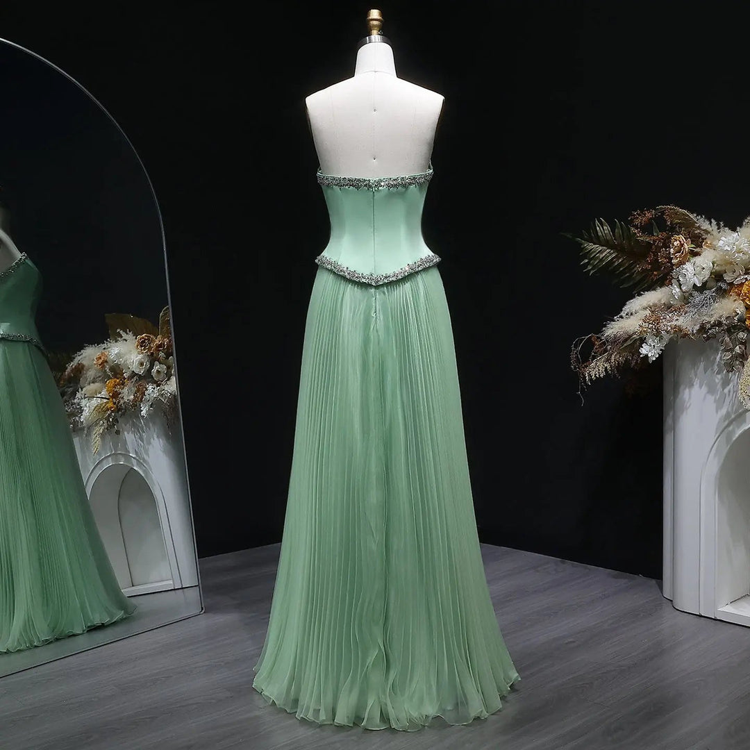 Elegant Strapless Chiffon Pleated Evening Dress with Crystal Trim Corset SS789-DreamyVow