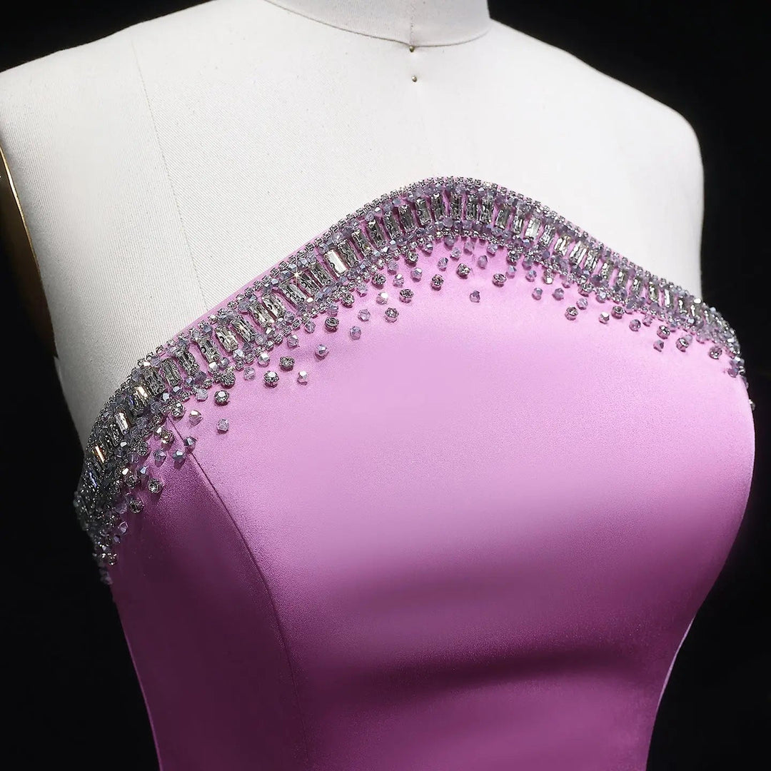 Elegant Strapless Chiffon Pleated Evening Dress with Crystal Trim Corset SS789-DreamyVow