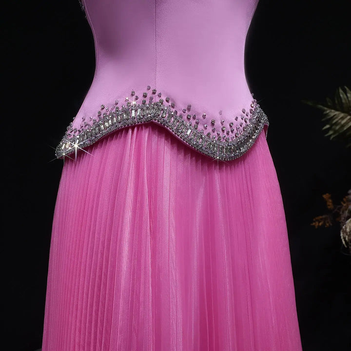 Elegant Strapless Chiffon Pleated Evening Dress with Crystal Trim Corset SS789-DreamyVow