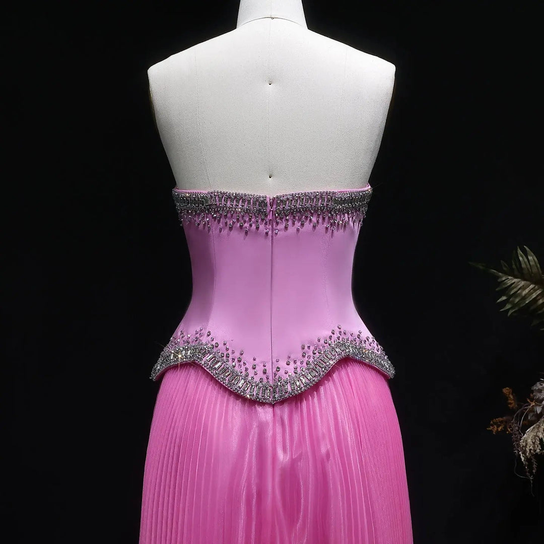 Elegant Strapless Chiffon Pleated Evening Dress with Crystal Trim Corset SS789-DreamyVow