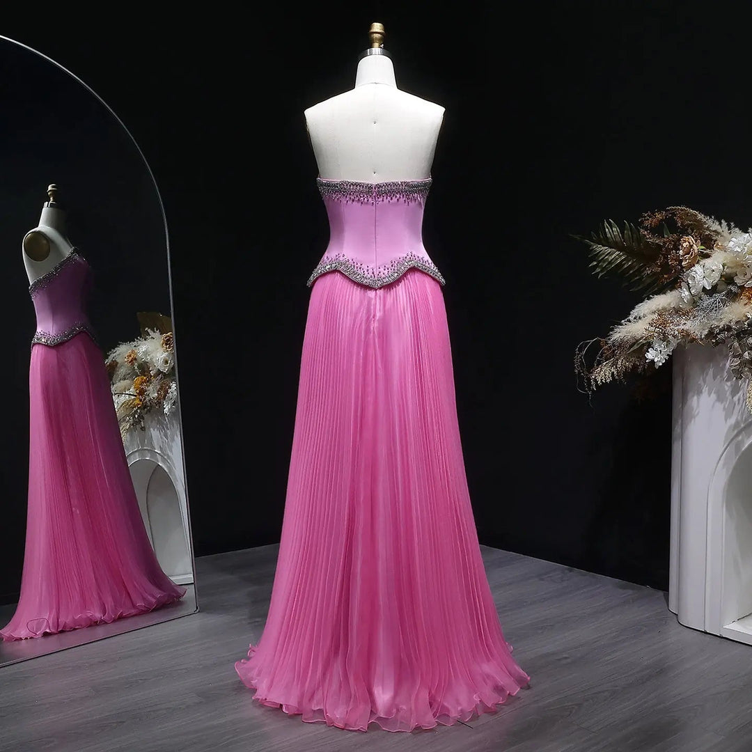 Elegant Strapless Chiffon Pleated Evening Dress with Crystal Trim Corset SS789-DreamyVow