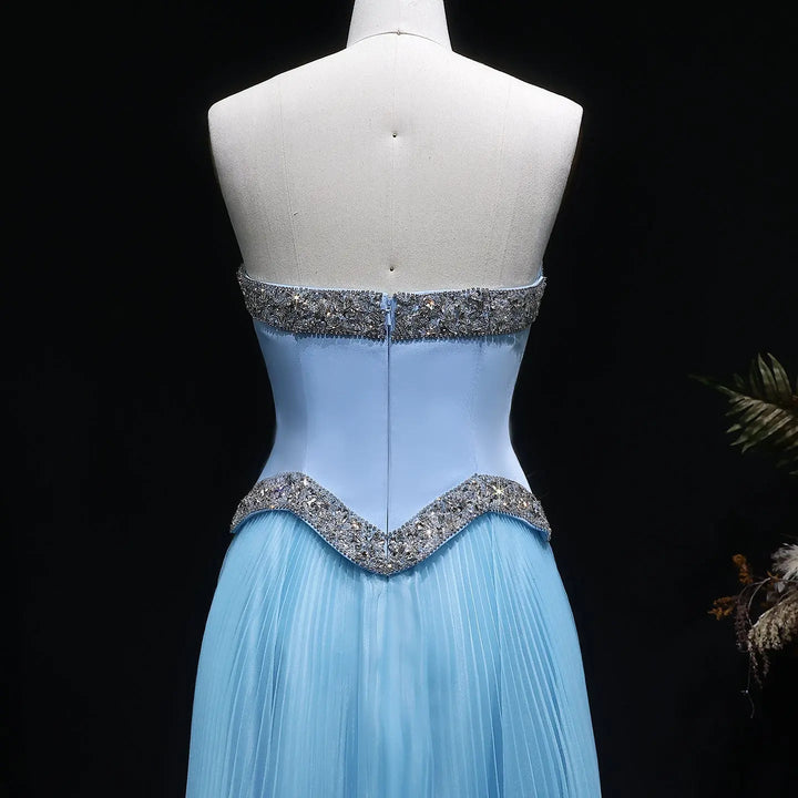 Elegant Strapless Chiffon Pleated Evening Dress with Crystal Trim Corset SS789-DreamyVow