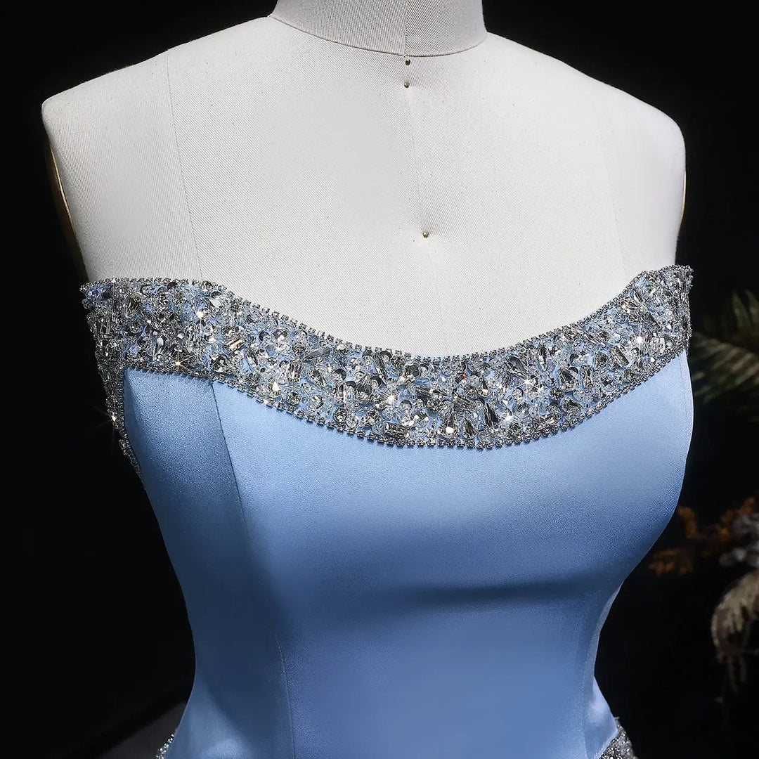 Elegant Strapless Chiffon Pleated Evening Dress with Crystal Trim Corset SS789-DreamyVow