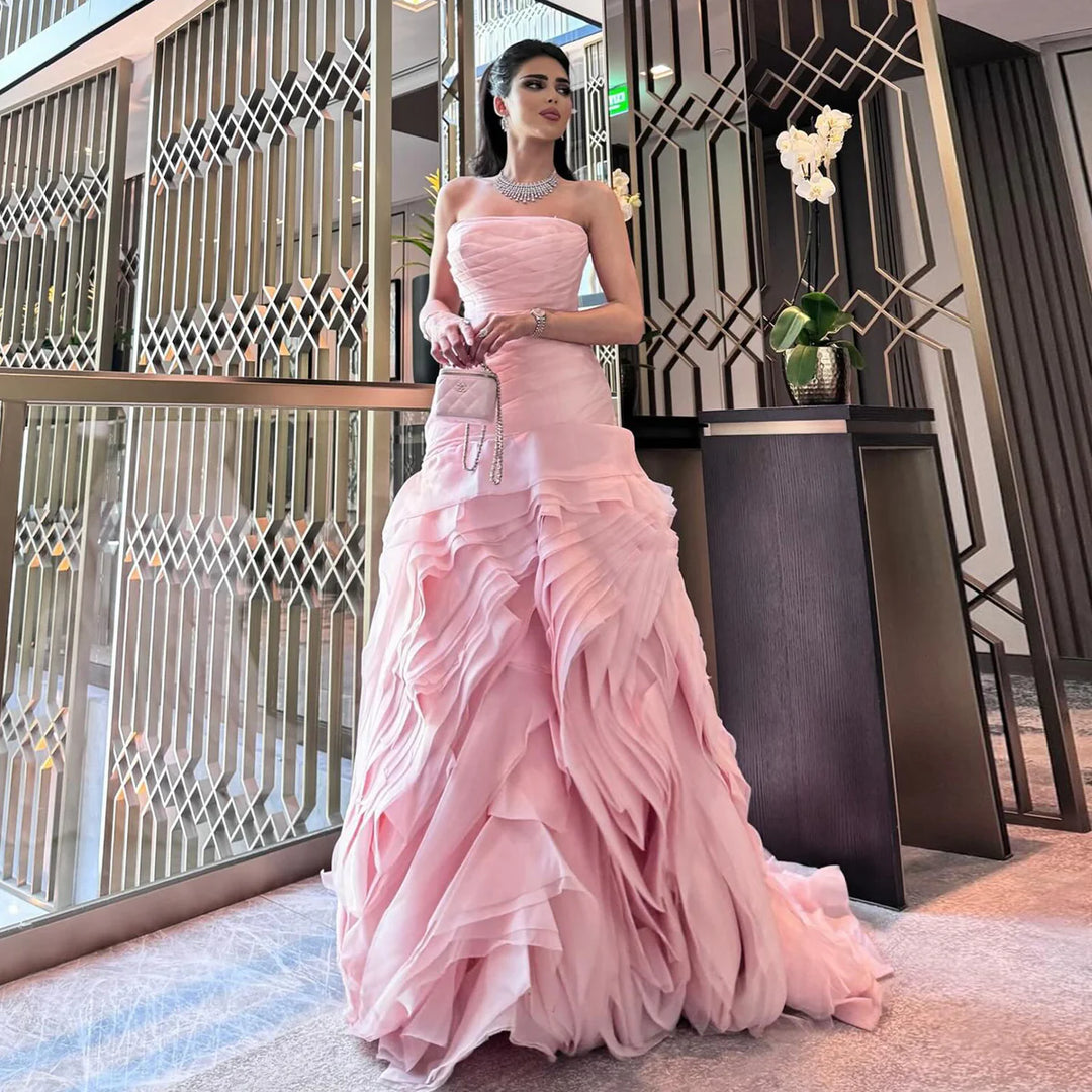 Elegant Strapless Ruffles Pink Evening Dress SF040 Turquoise / 12 Elegant Strapless Ruffles Pink Evening Dress SF040 Turquoise / 12