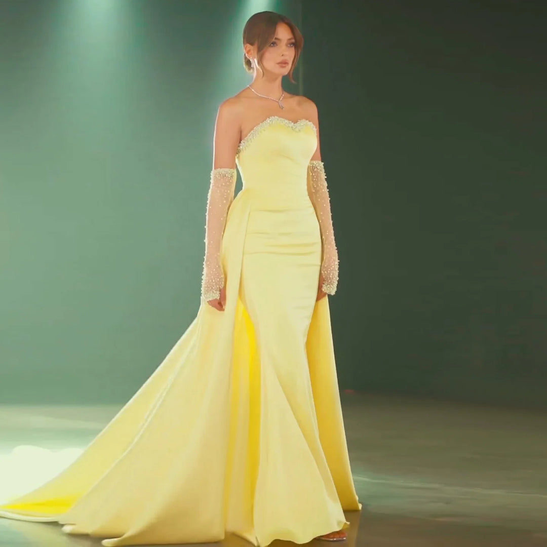 Luxury Rose Pink One Shoulder Mermaid Evening Dresses for Women Wedding Party High Slit Long Prom Formal Gowns Yellow / 14 Luxury Rose Pink One Shoulder Mermaid Evening Dresses for Women Wedding Party High Slit Long Prom Formal Gowns Yellow / 14