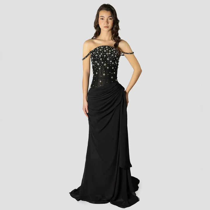 Elegant Wine Red Beaded Ruched Mermaid Gown SS248-DreamyVow
