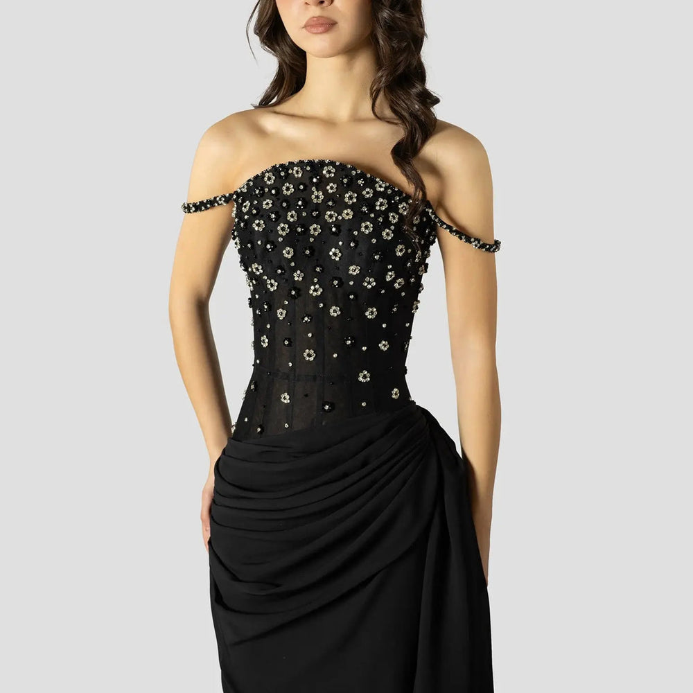Elegant Wine Red Beaded Ruched Mermaid Gown SS248-DreamyVow