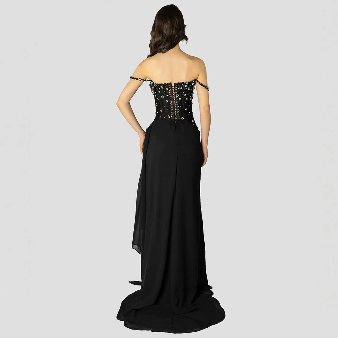 Elegant Wine Red Beaded Ruched Mermaid Gown SS248-DreamyVow
