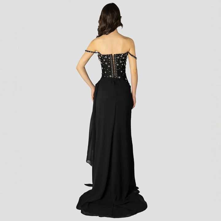 Elegant Wine Red Beaded Ruched Mermaid Gown SS248-DreamyVow
