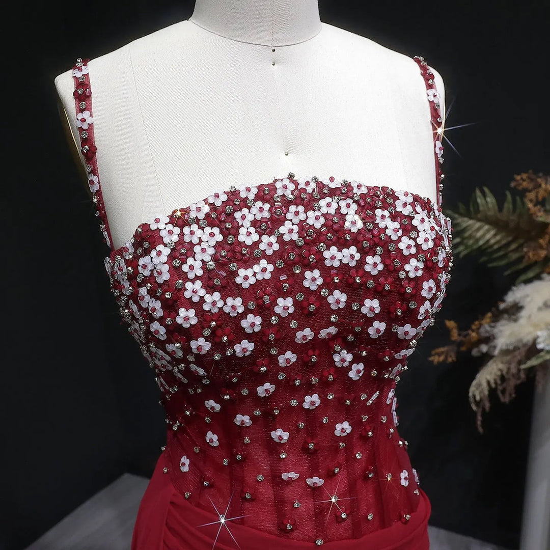 Elegant Wine Red Beaded Ruched Mermaid Gown SS248-DreamyVow