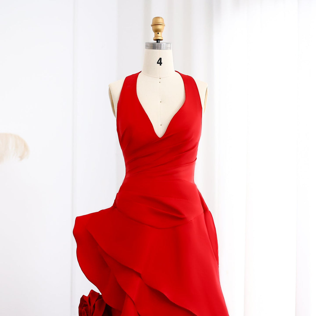 Elegant Wine Red Mermaid 3D Flowers Evening Dress SF029