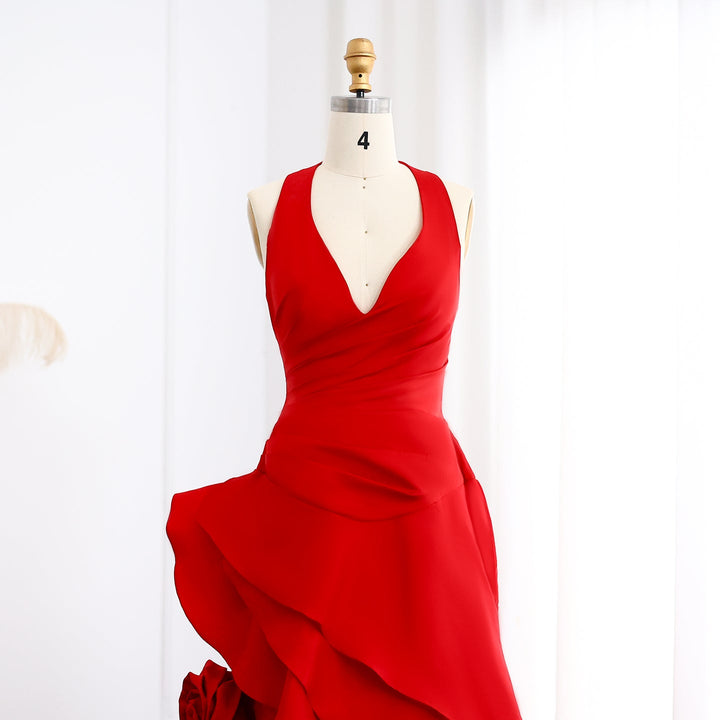 Elegant Wine Red Mermaid 3D Flowers Evening Dress SF029